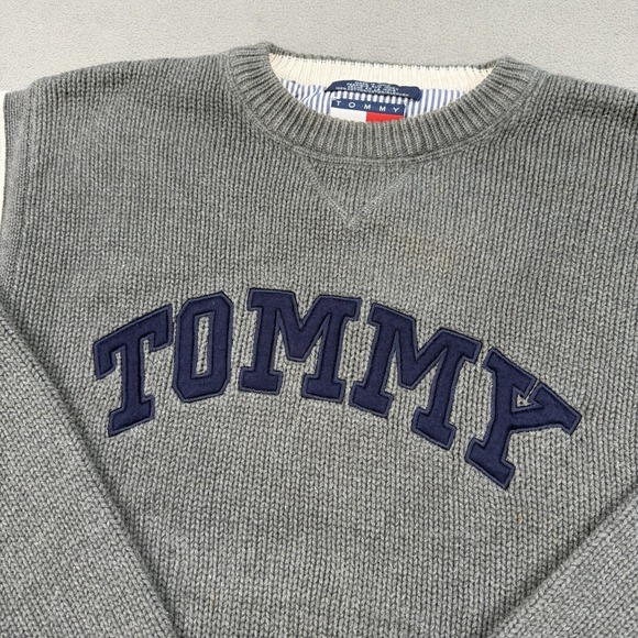 Tommy Hilfiger Other - Vintage 90s Tommy Hilfiger Heavy Knit Sweater Mens XXL Gray Spell Out Preppy
